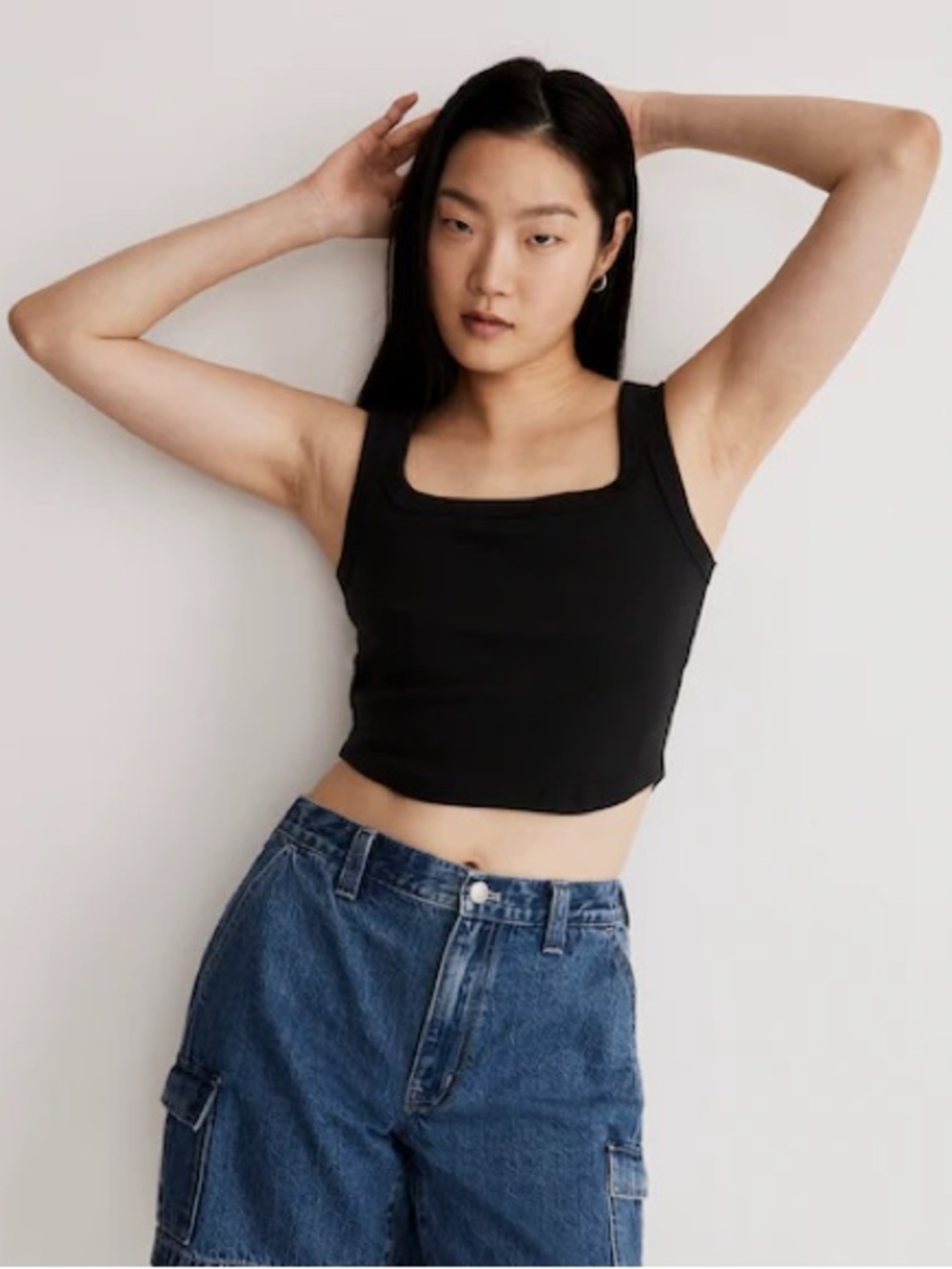 NWOT Madewell Tailored Crop Tank in Sleekhold Black Size XXS $35 NL398